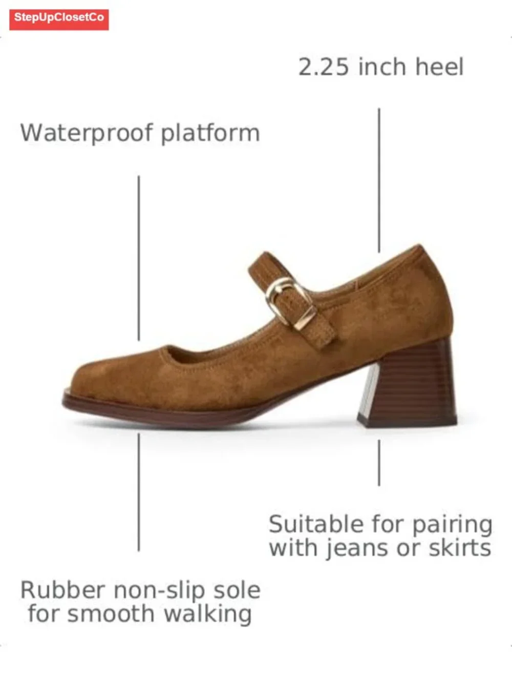 Mary Jane Heels Retro Chunky Square Toe Platform Ankle Strap Pumps Women's
